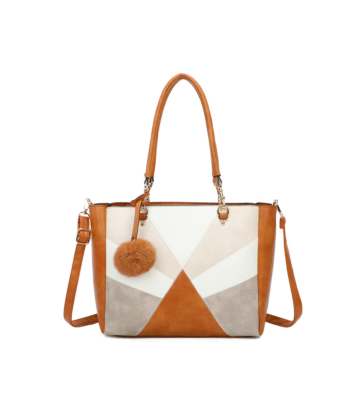 T11456  - Bolso bandolera con asa de mano y pompón