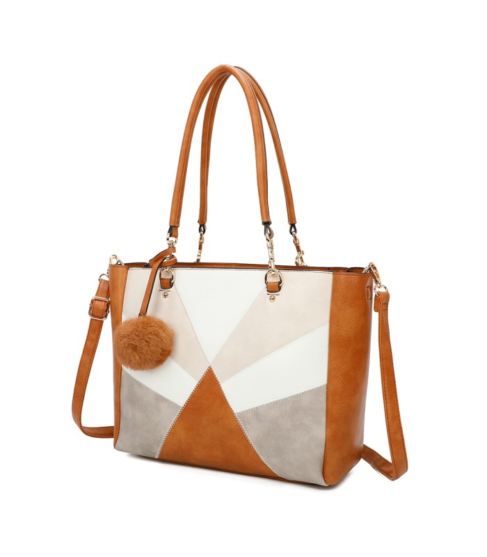 T11456  - Bolso bandolera con asa de mano y pompón