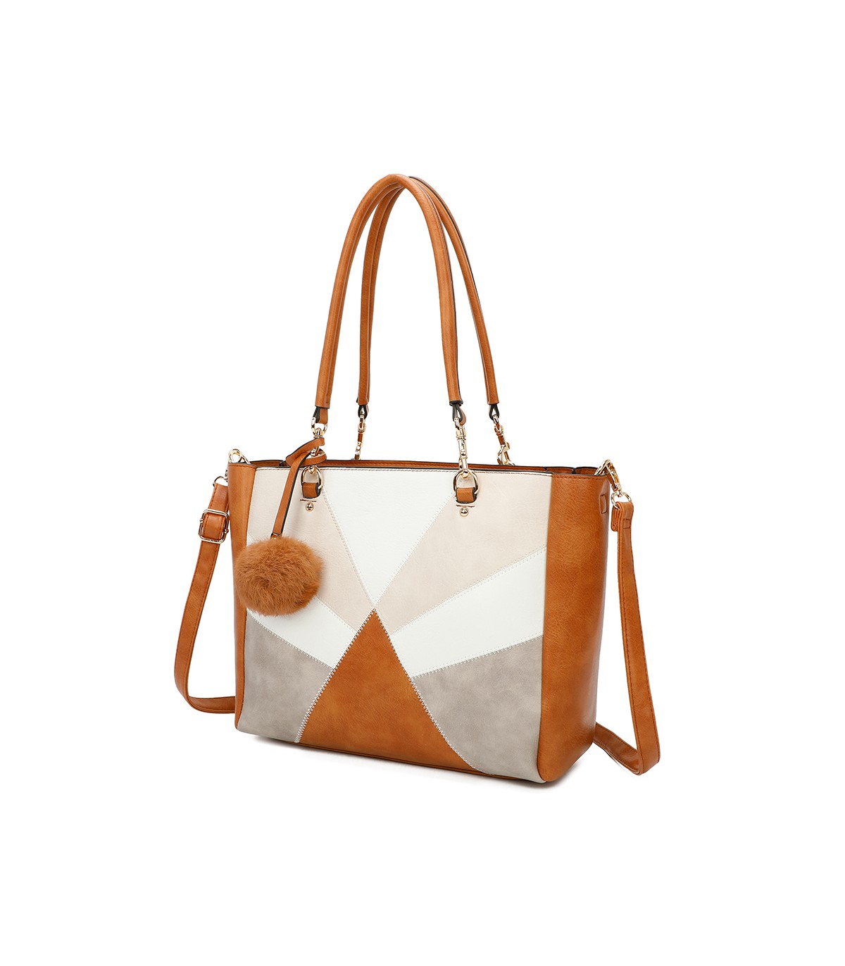 T11456  - Bolso bandolera con asa de mano y pompón