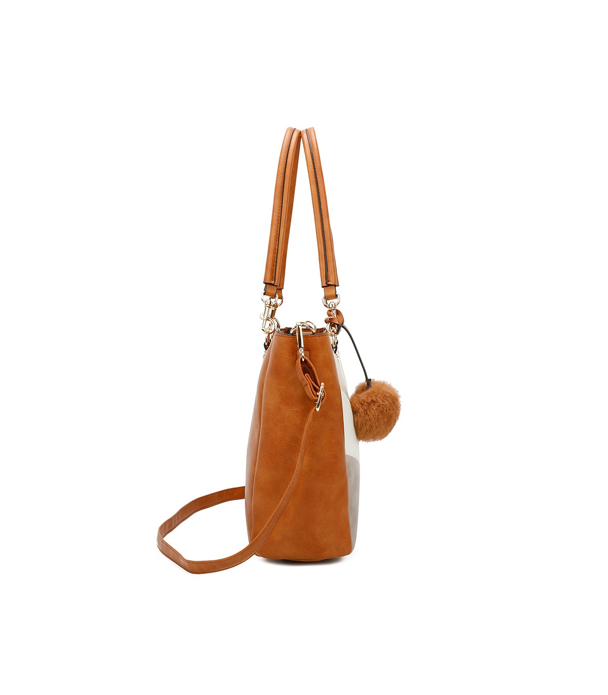 T11456  - Bolso bandolera con asa de mano y pompón