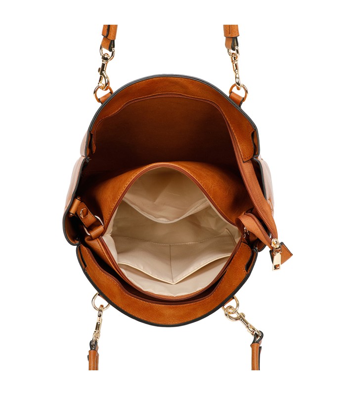 T11456  - Bolso bandolera con asa de mano y pompón