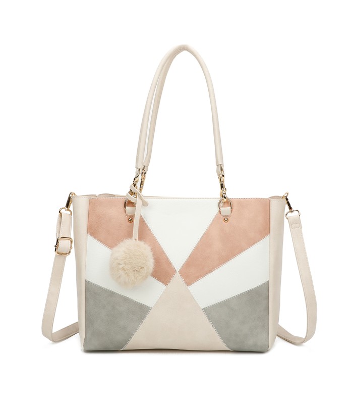 T11456  - Bolso bandolera con asa de mano y pompón