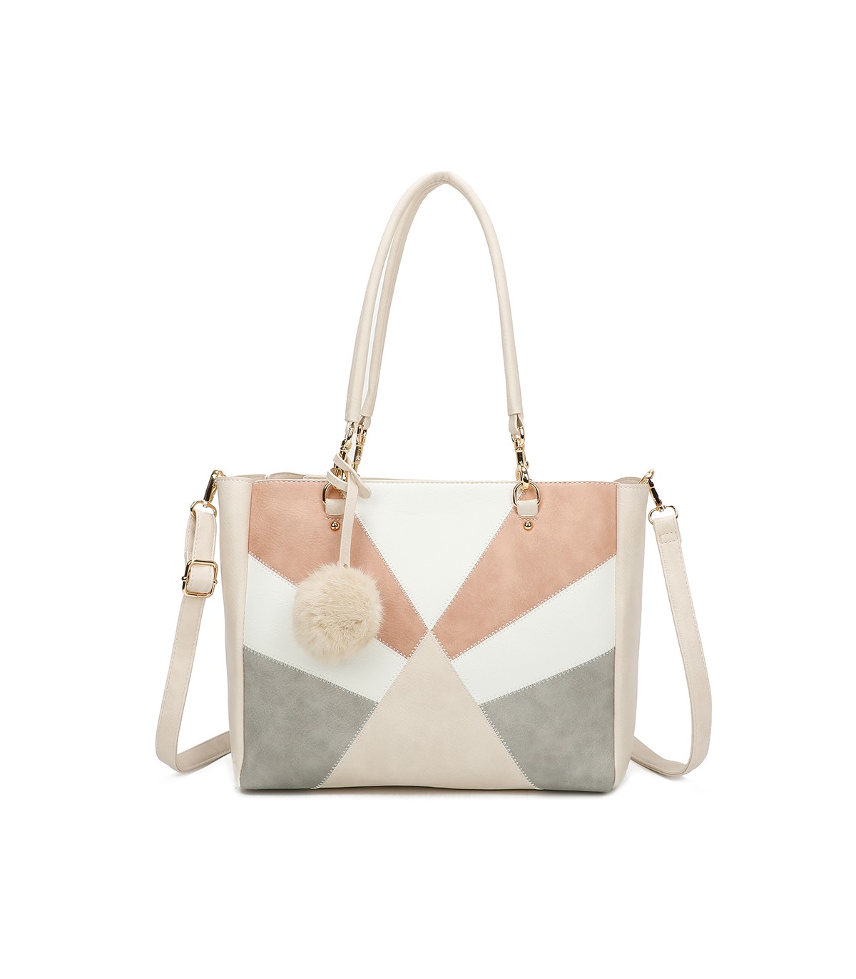T11456  - Bolso bandolera con asa de mano y pompón
