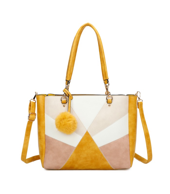 T11456  - Bolso bandolera con asa de mano y pompón