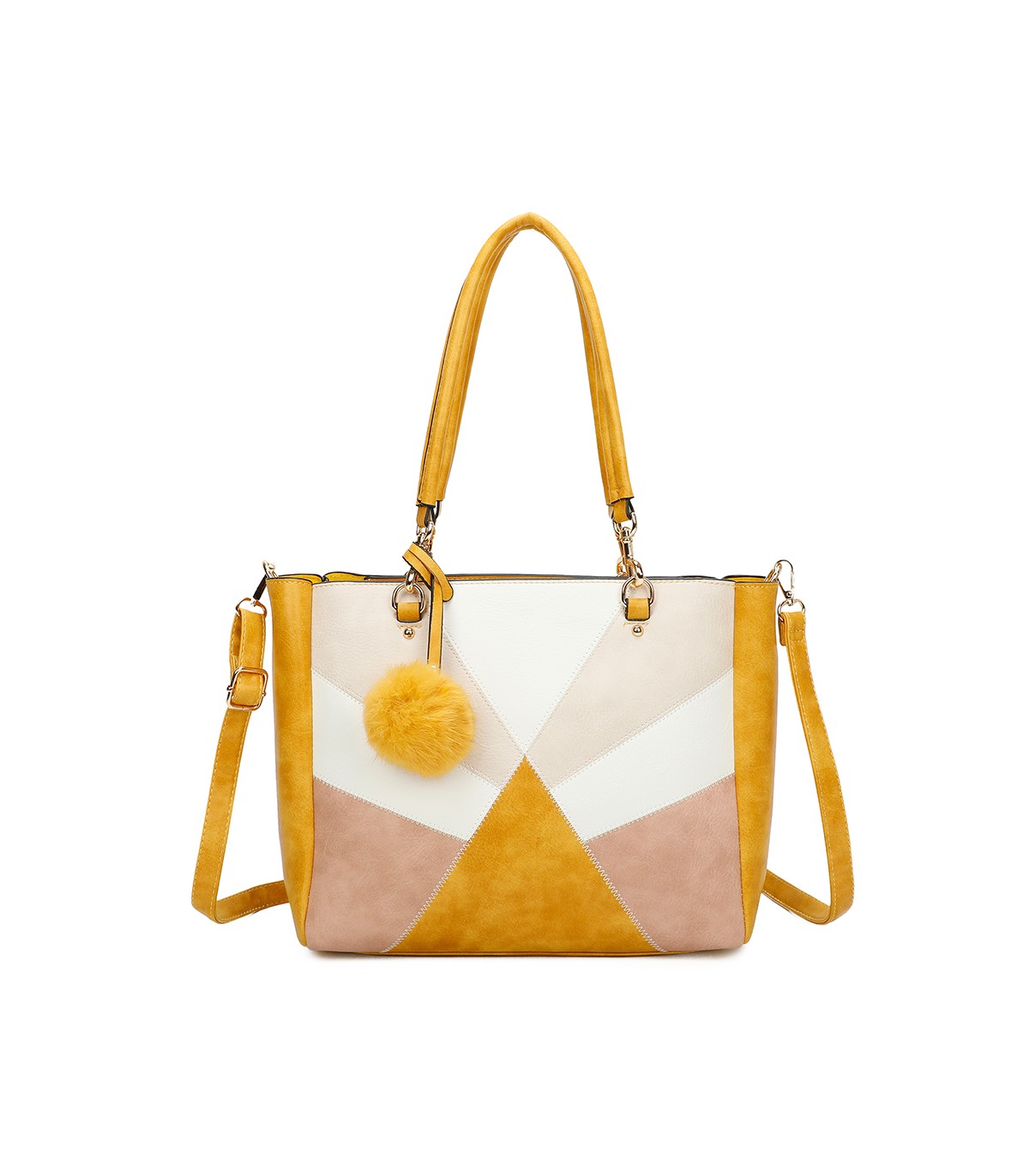 T11456  - Bolso bandolera con asa de mano y pompón