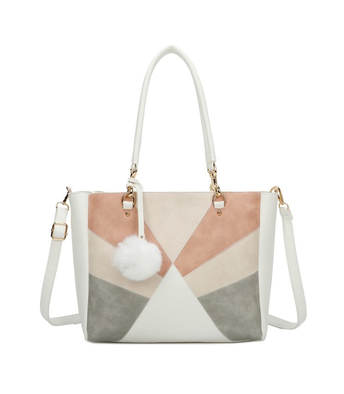 T11456  - Bolso bandolera con asa de mano y pompón