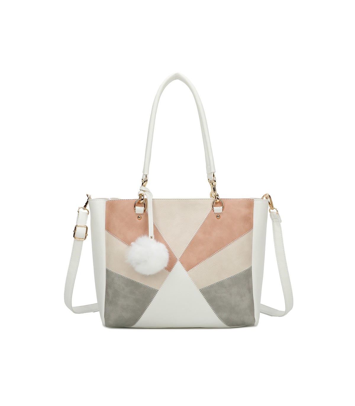 T11456  - Bolso bandolera con asa de mano y pompón