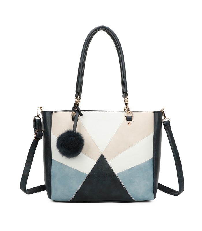 T11456  - Bolso bandolera con asa de mano y pompón