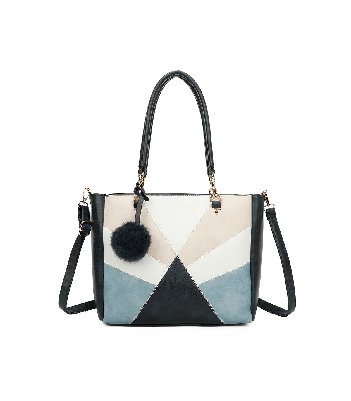 T11456  - Bolso bandolera con asa de mano y pompón
