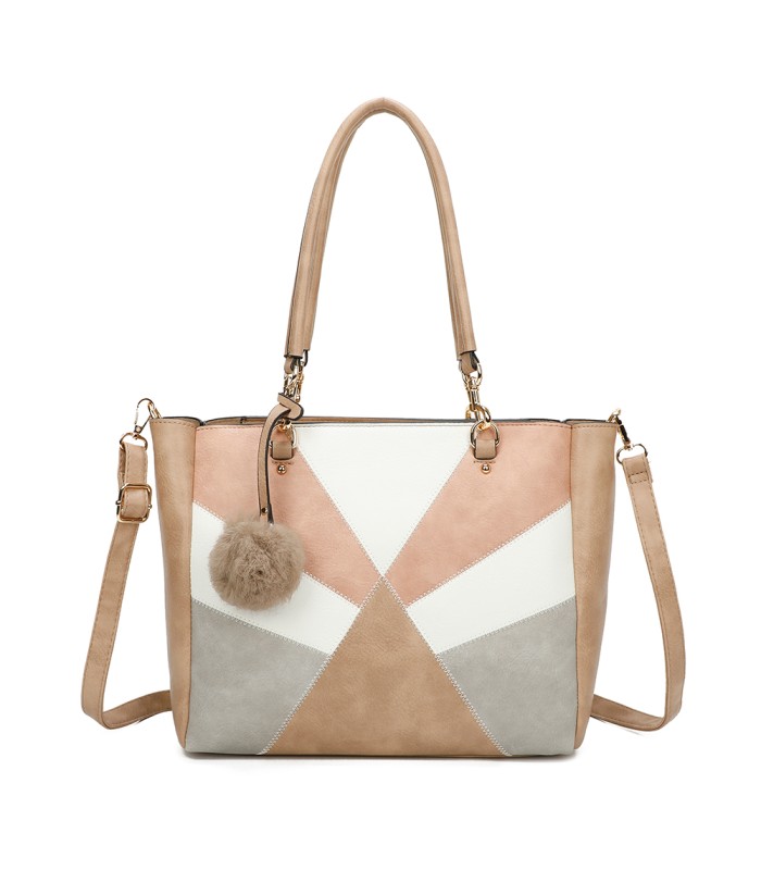 T11456  - Bolso bandolera con asa de mano y pompón