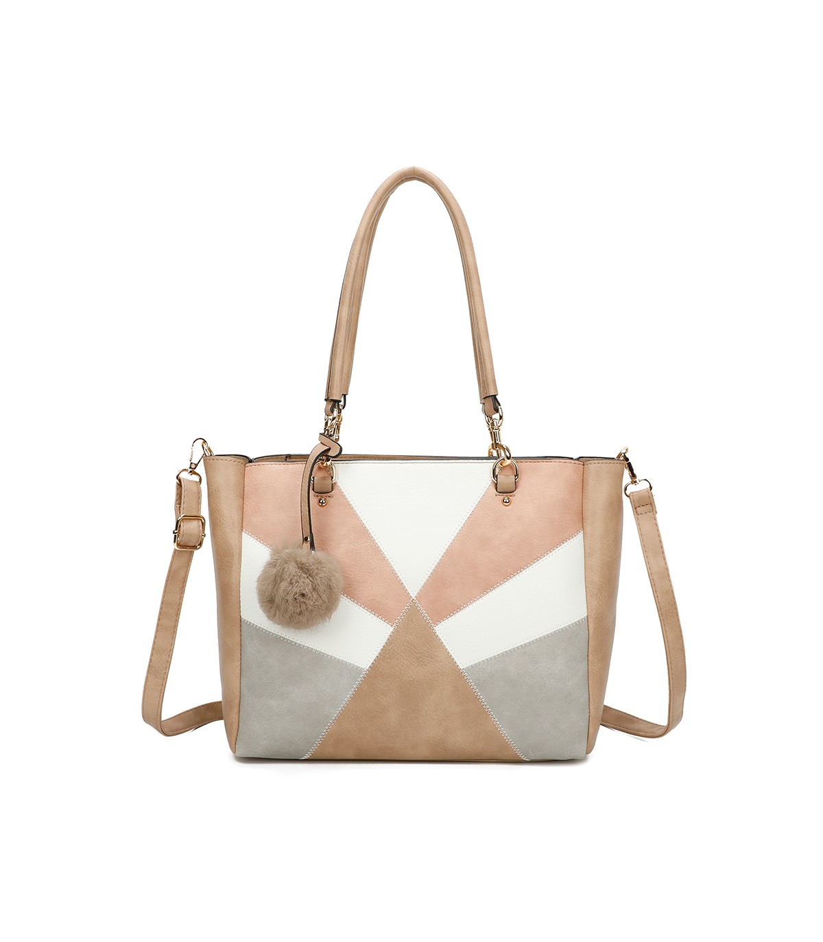 T11456  - Bolso bandolera con asa de mano y pompón