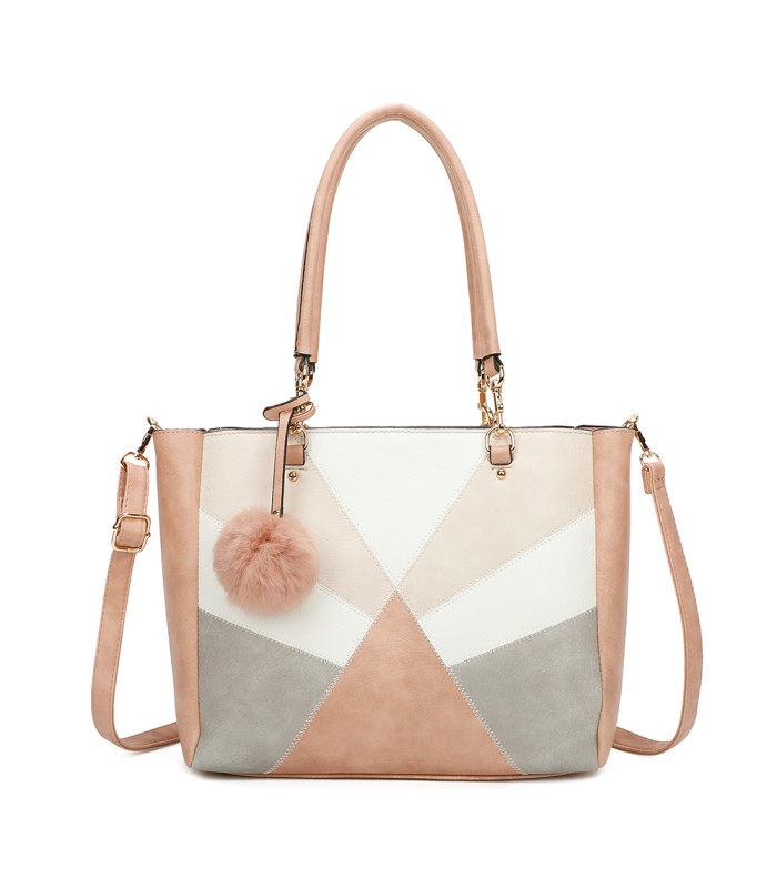 T11456  - Bolso bandolera con asa de mano y pompón