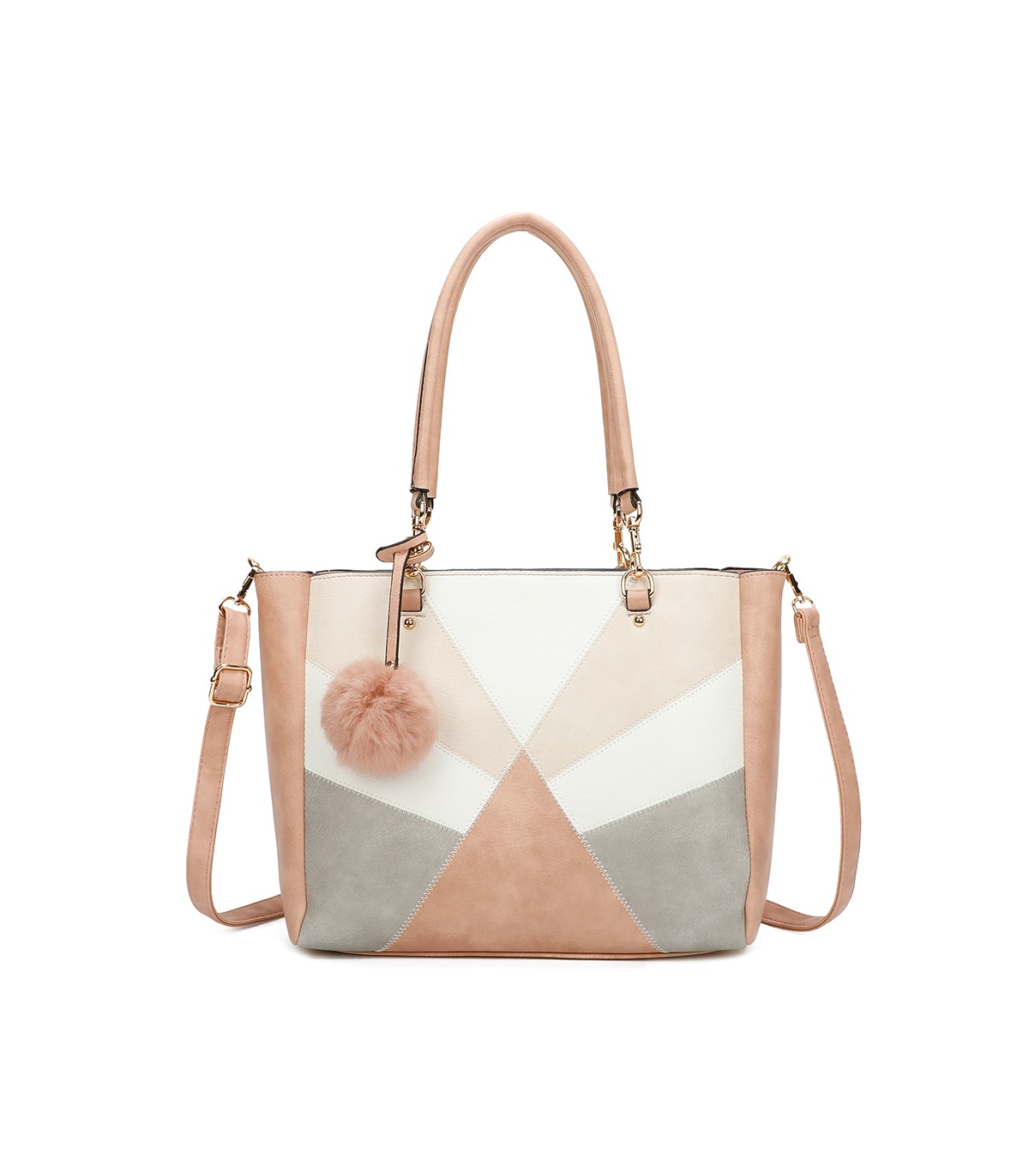 T11456  - Bolso bandolera con asa de mano y pompón