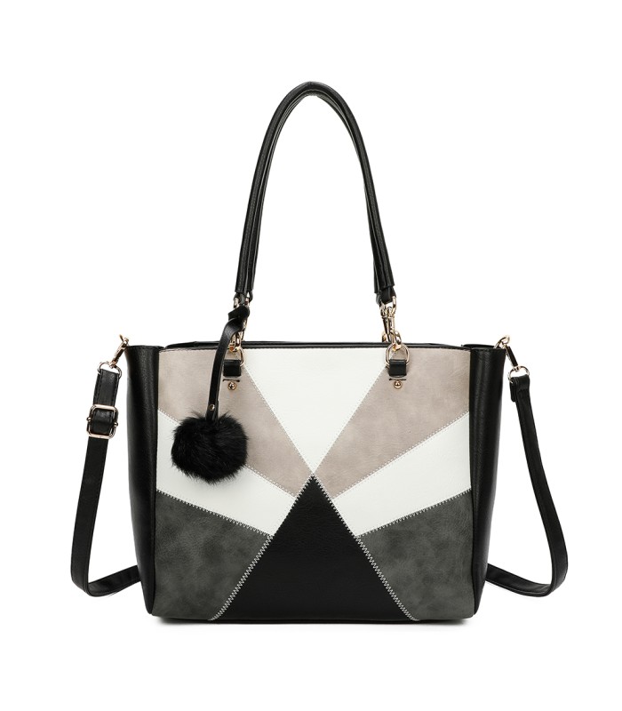 T11456  - Bolso bandolera con asa de mano y pompón