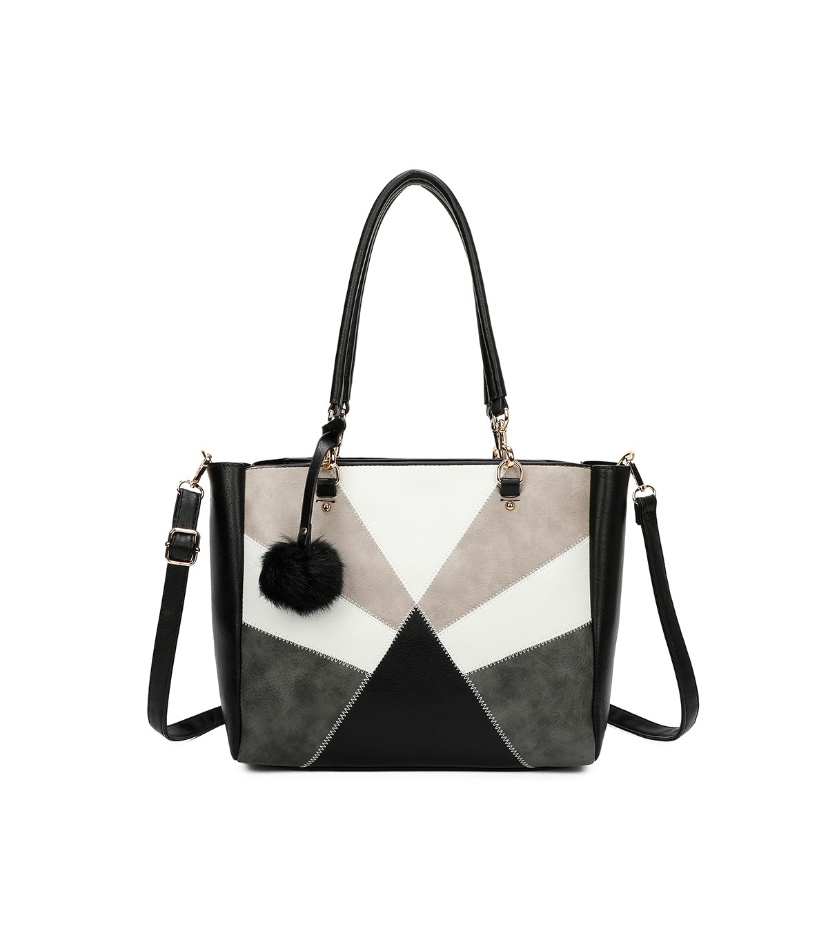 T11456  - Bolso bandolera con asa de mano y pompón