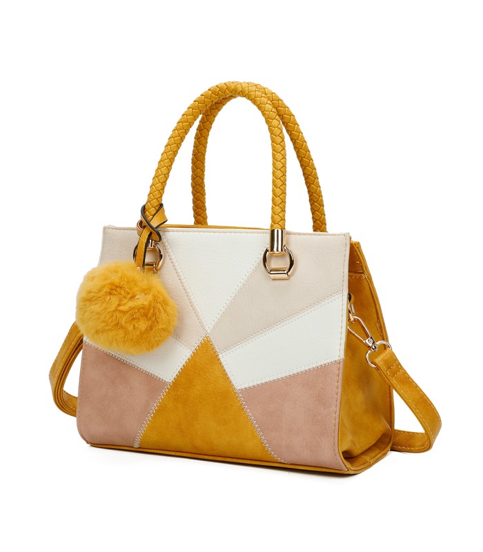 T11455 - Bolso de mano y bandolera con adorno de pompon