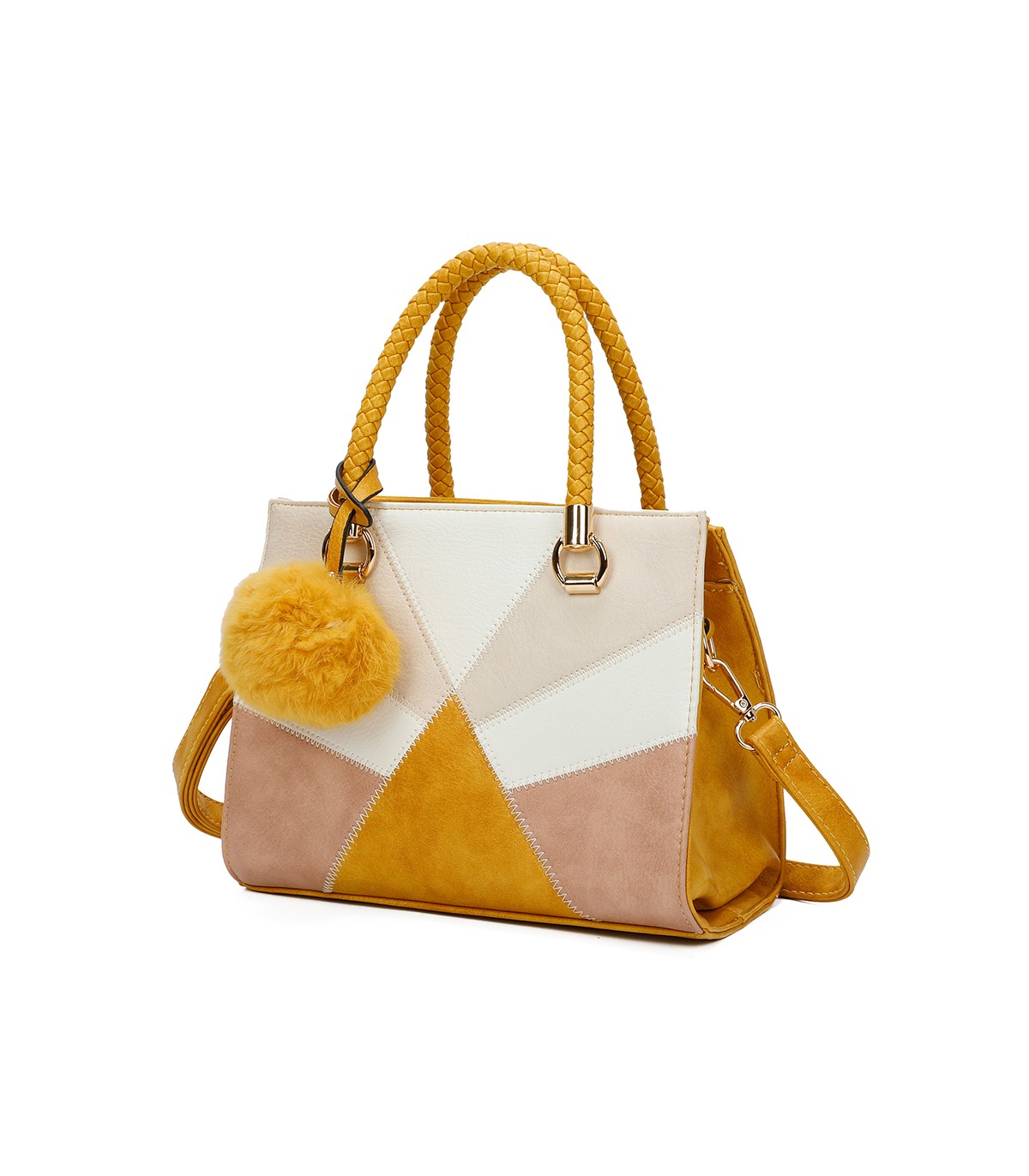 T11455 - Bolso de mano y bandolera con adorno de pompon