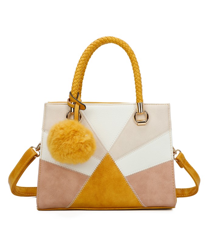 T11455 - Bolso de mano y bandolera con adorno de pompon