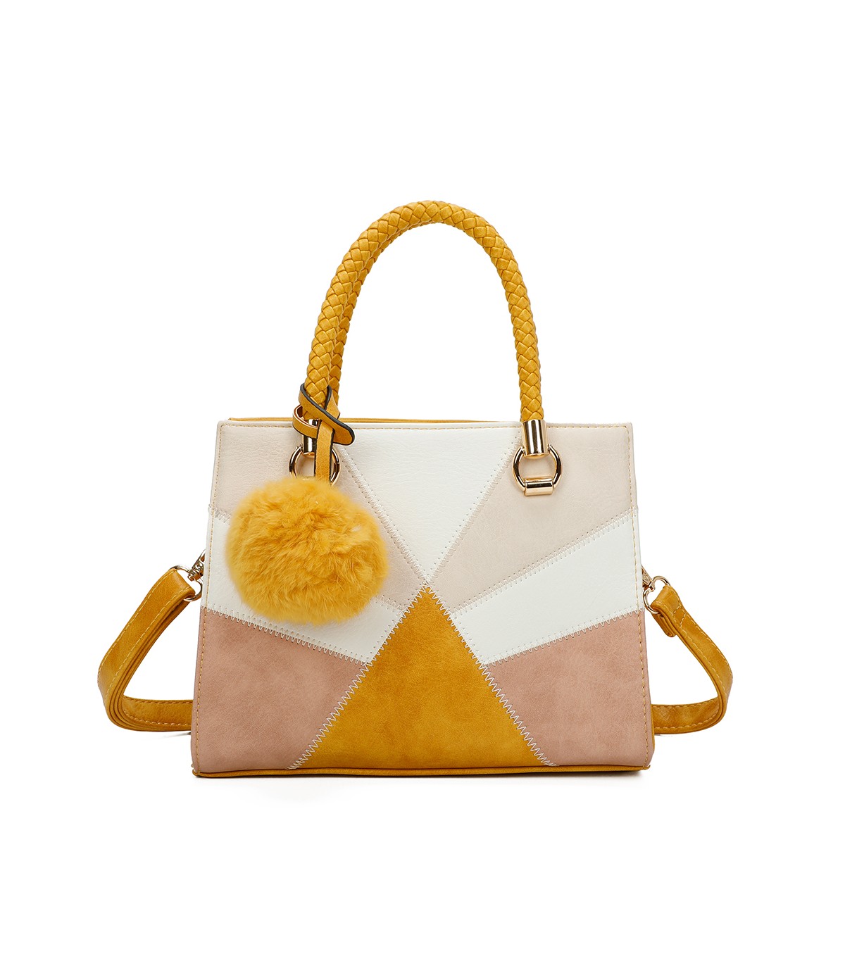 T11455 - Bolso de mano y bandolera con adorno de pompon