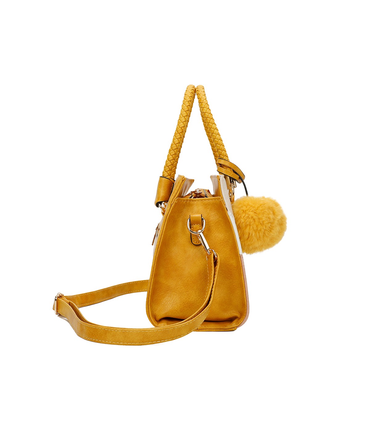 T11455 - Bolso de mano y bandolera con adorno de pompon