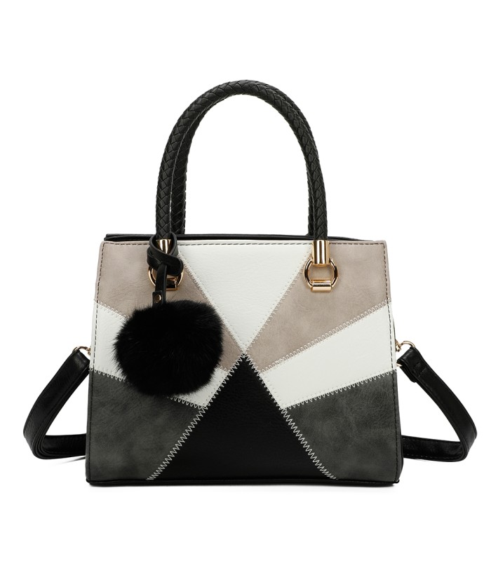 T11455 - Bolso de mano y bandolera con adorno de pompon