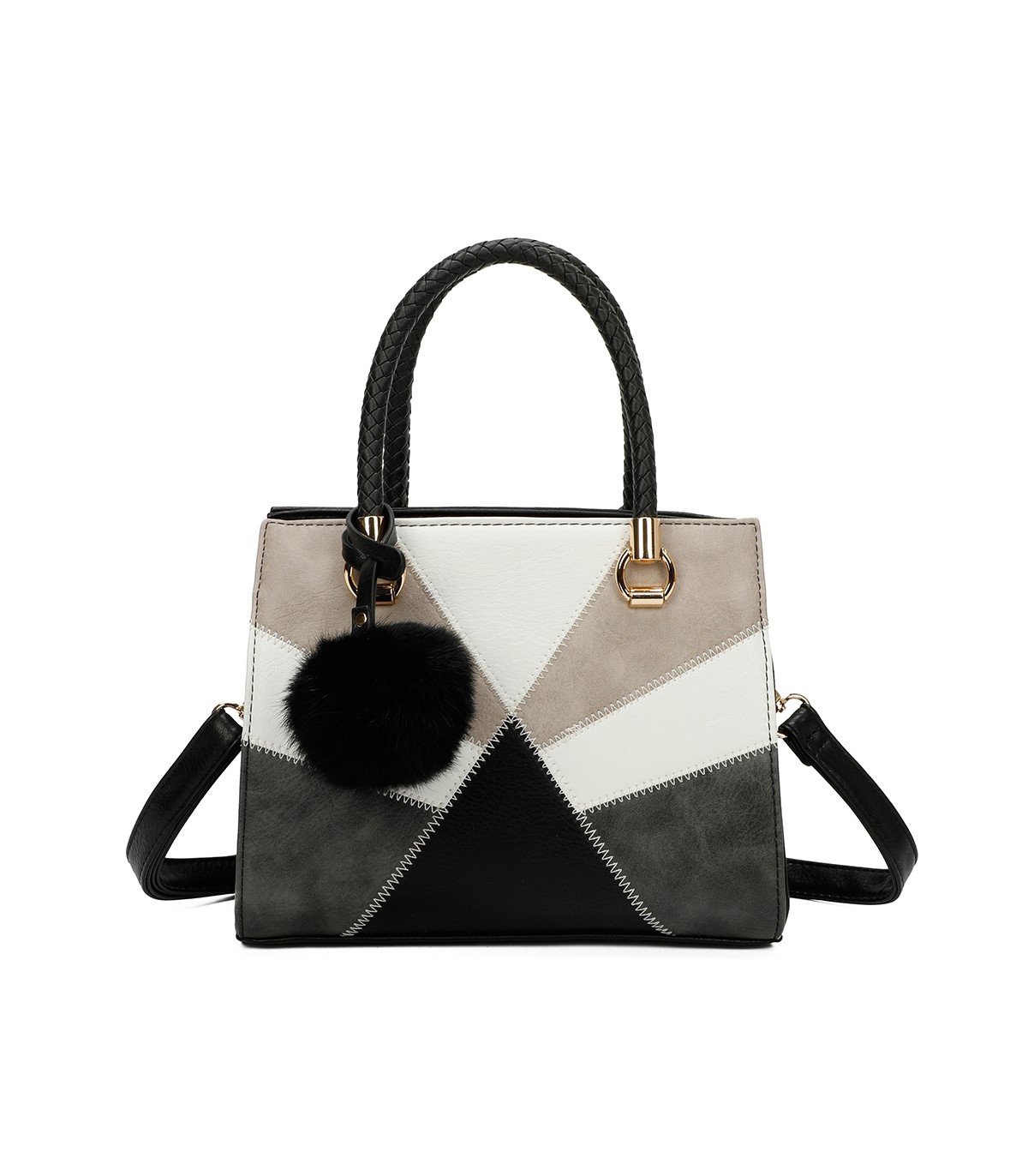 T11455 - Bolso de mano y bandolera con adorno de pompon