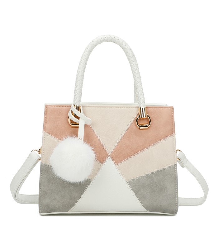 T11455 - Bolso de mano y bandolera con adorno de pompon