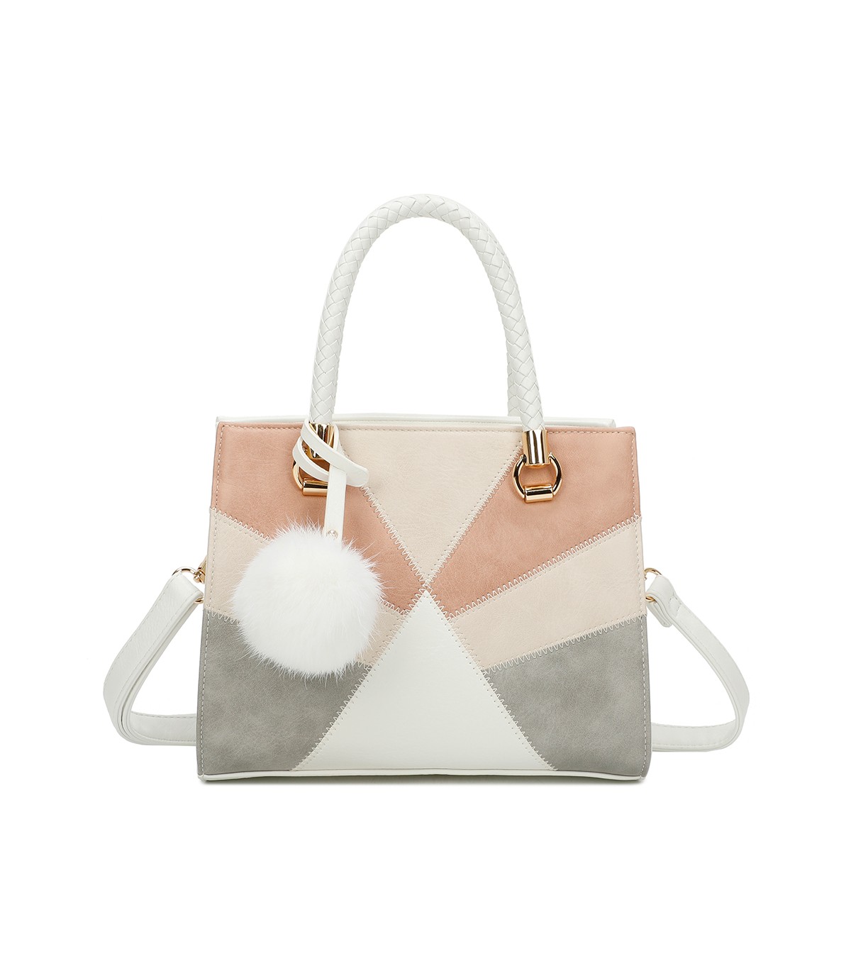 T11455 - Bolso de mano y bandolera con adorno de pompon