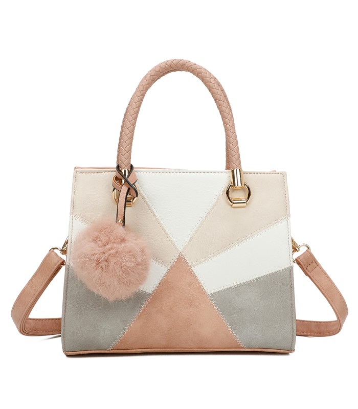 T11455 - Bolso de mano y bandolera con adorno de pompon