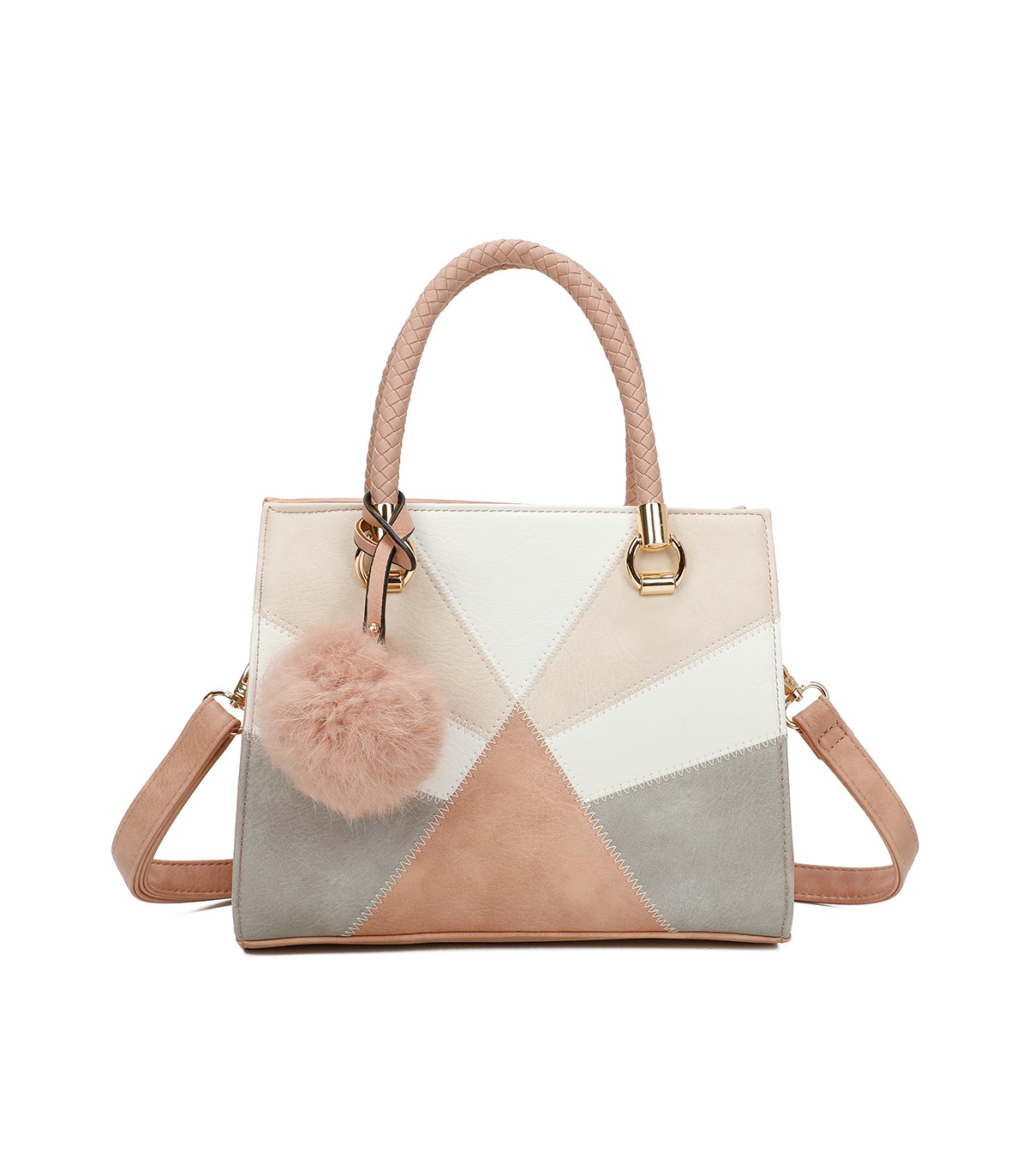 T11455 - Bolso de mano y bandolera con adorno de pompon