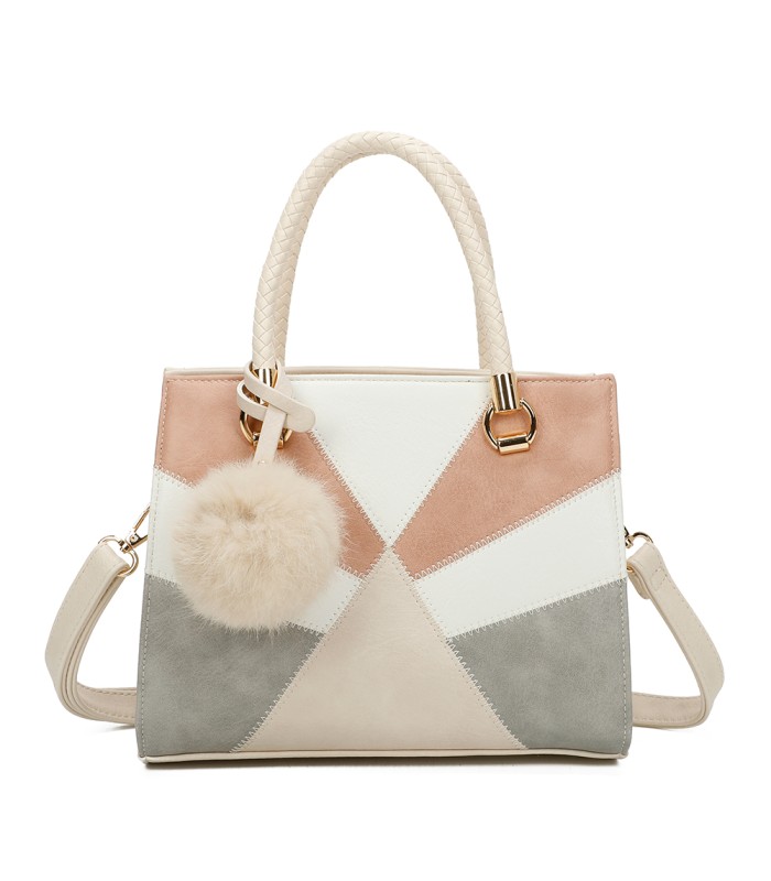 T11455 - Bolso de mano y bandolera con adorno de pompon