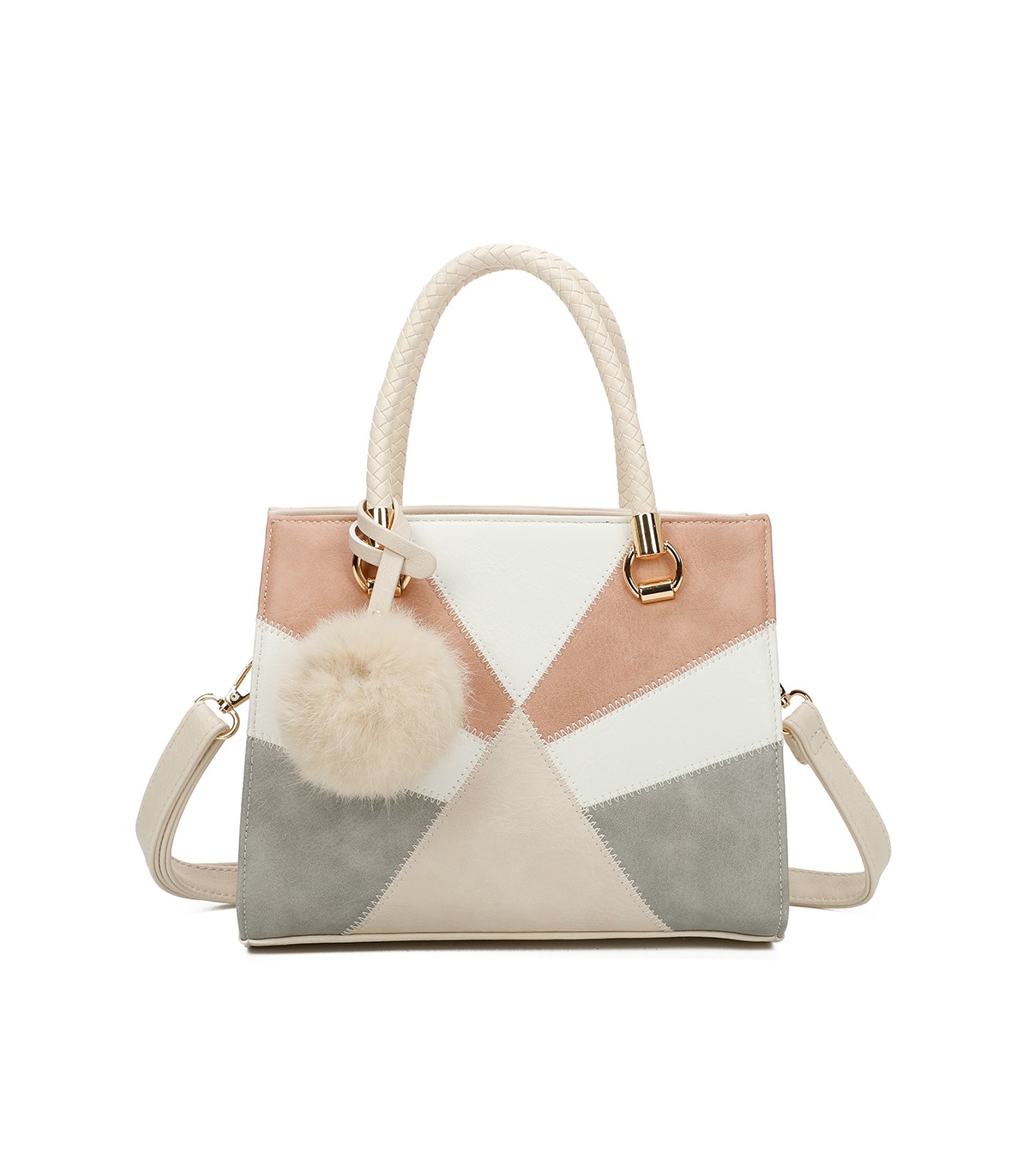 T11455 - Bolso de mano y bandolera con adorno de pompon