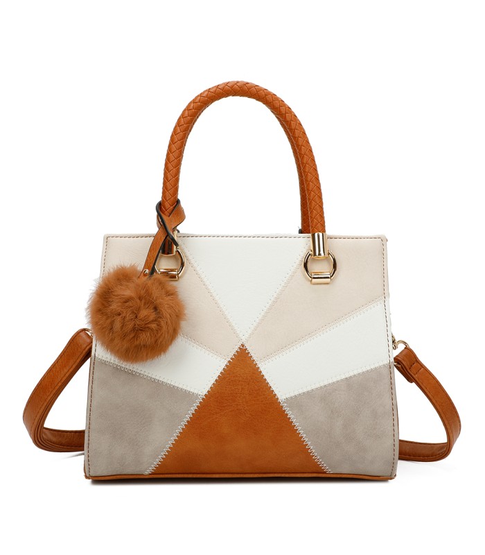 T11455 - Bolso de mano y bandolera con adorno de pompon