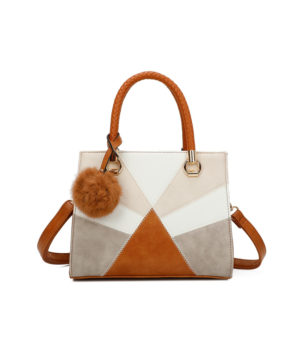 T11455 - Bolso de mano y bandolera con adorno de pompon