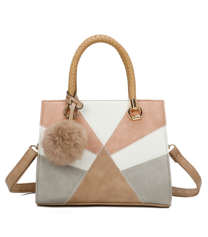 T11455 - Bolso de mano y bandolera con adorno de pompon