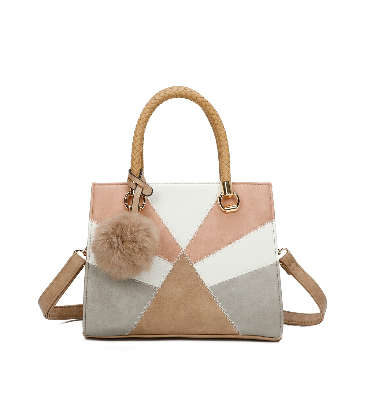 T11455 - Bolso de mano y bandolera con adorno de pompon