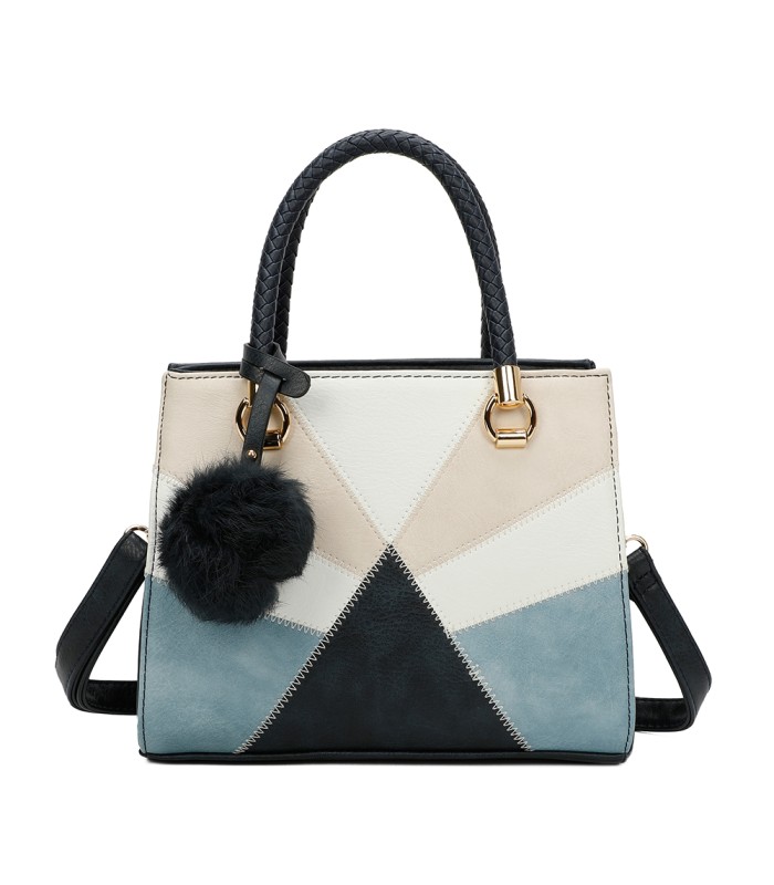 T11455 - Bolso de mano y bandolera con adorno de pompon