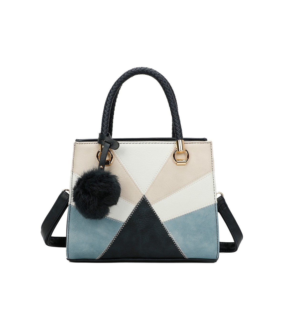 T11455 - Bolso de mano y bandolera con adorno de pompon