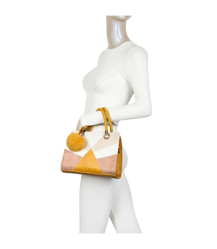 T11455 - Bolso de mano y bandolera con adorno de pompon