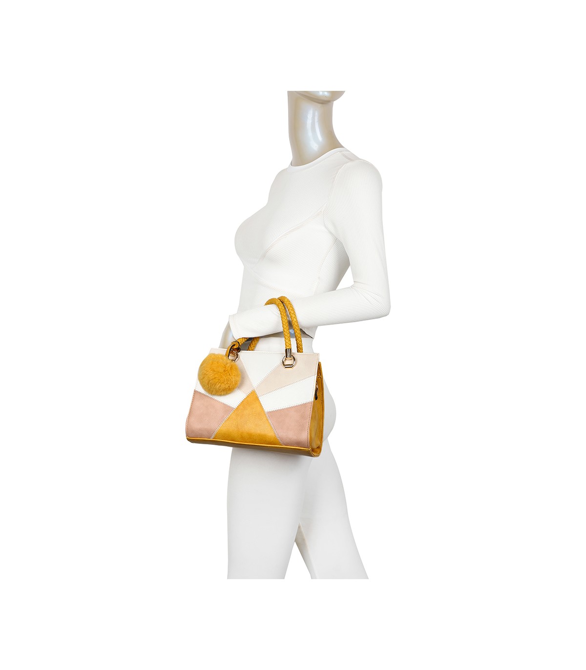 T11455 - Bolso de mano y bandolera con adorno de pompon