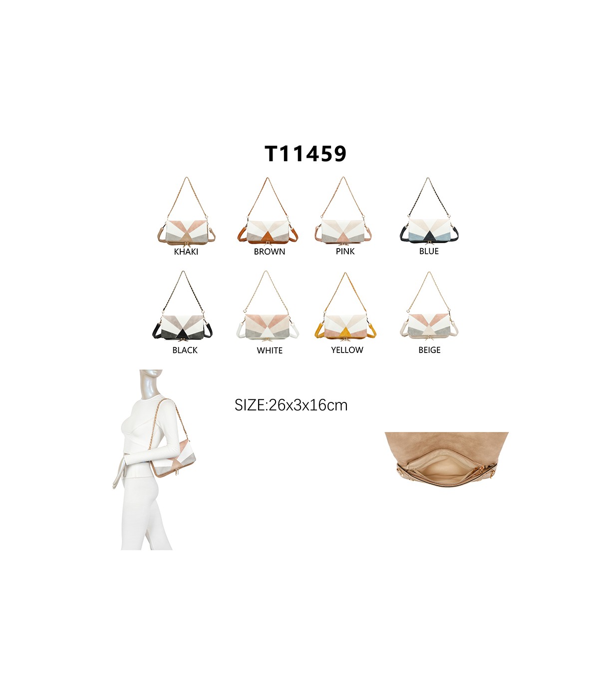 T11459 - Bolso bandolera para mujer con cadena para bolso de mano