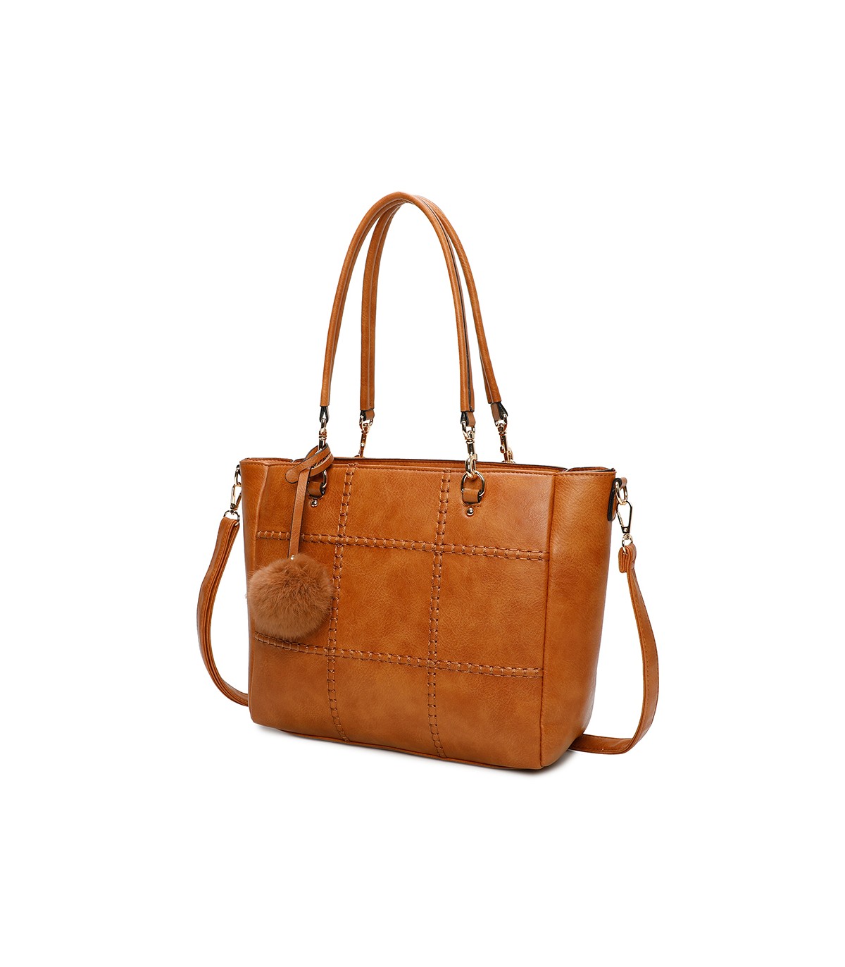 T11460 - Bolso bandolera con pompón y mosquetones en el asa y bandolera