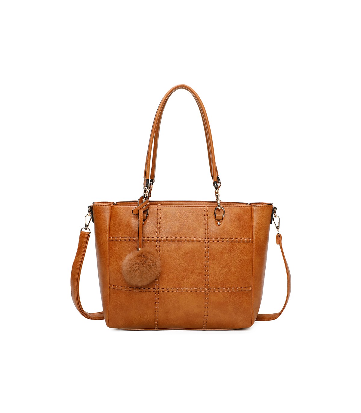 T11460 - Bolso bandolera con pompón y mosquetones en el asa y bandolera