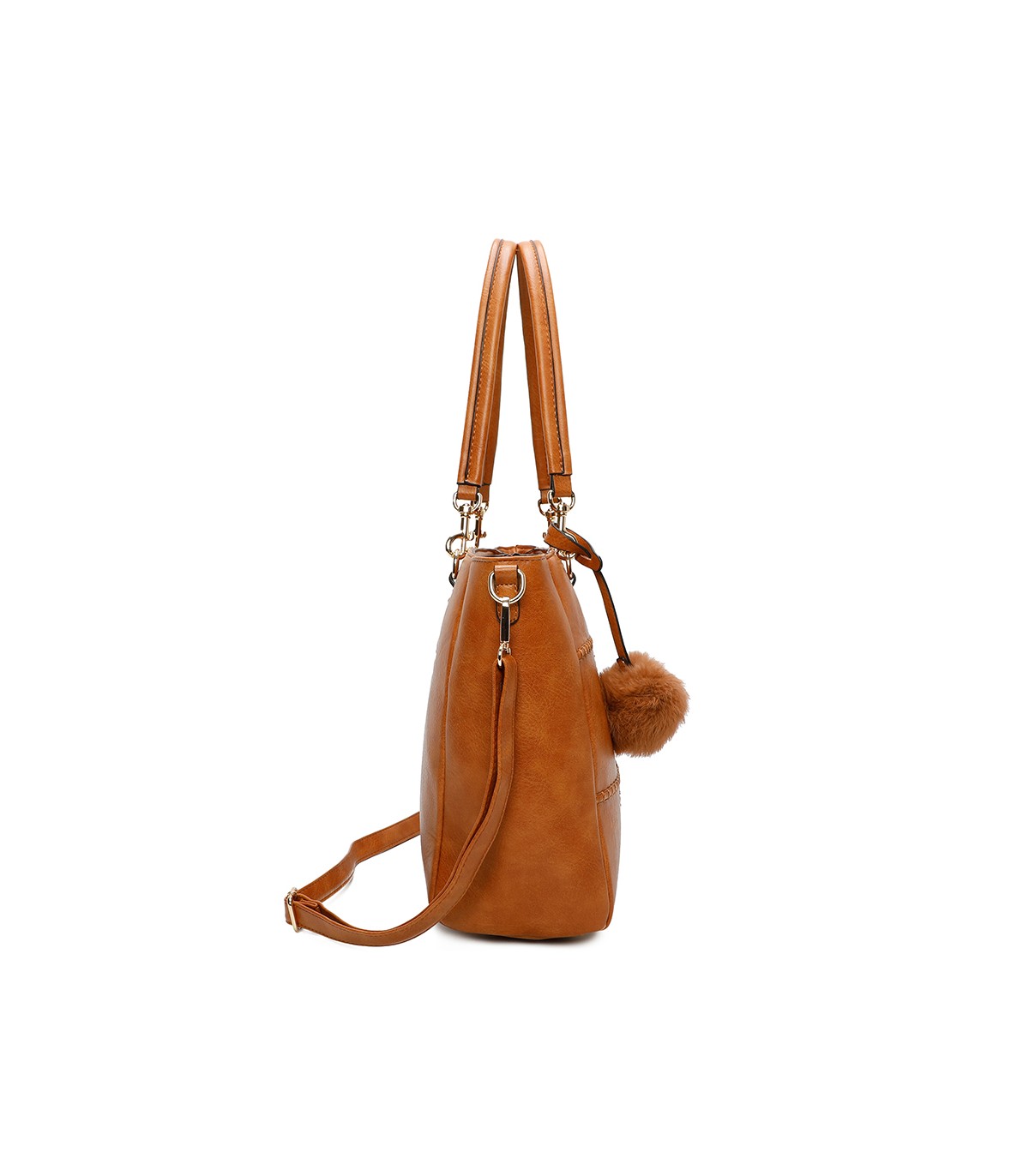 T11460 - Bolso bandolera con pompón y mosquetones en el asa y bandolera