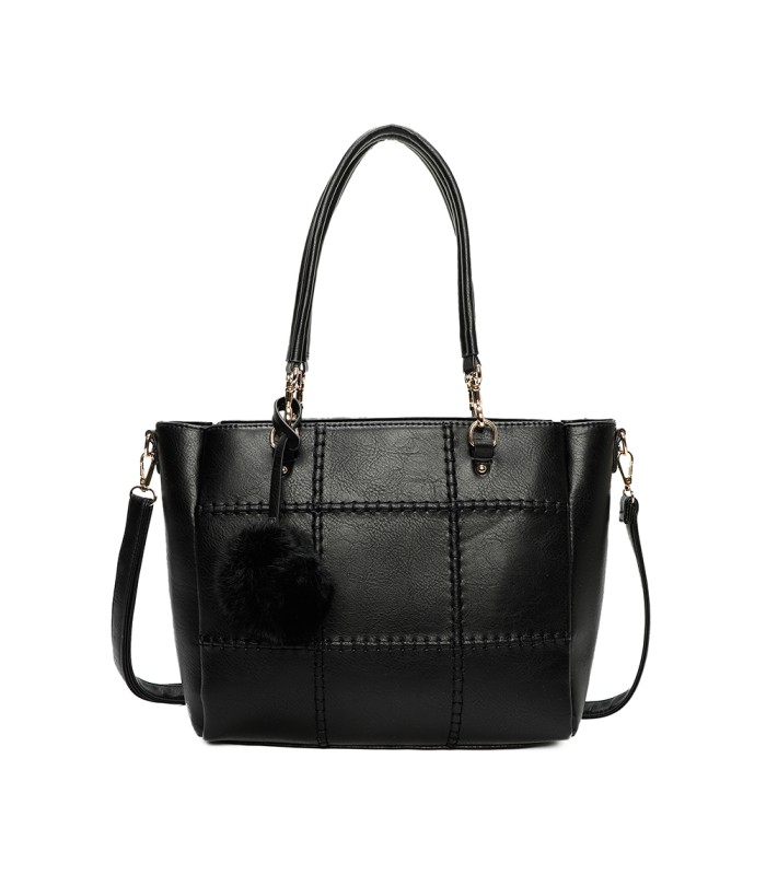 T11460 - Bolso bandolera con pompón y mosquetones en el asa y bandolera