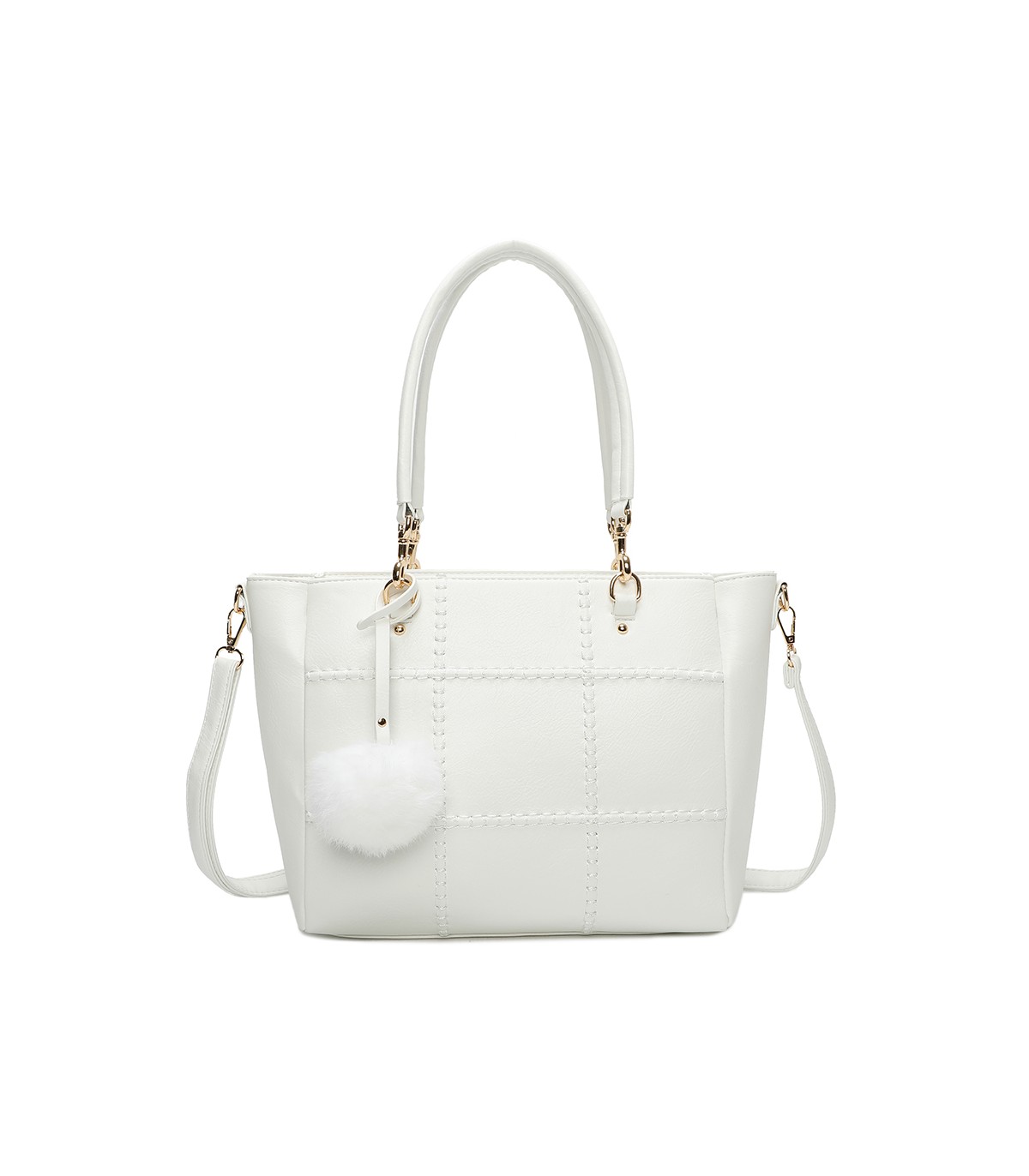 T11460 - Bolso bandolera con pompón y mosquetones en el asa y bandolera
