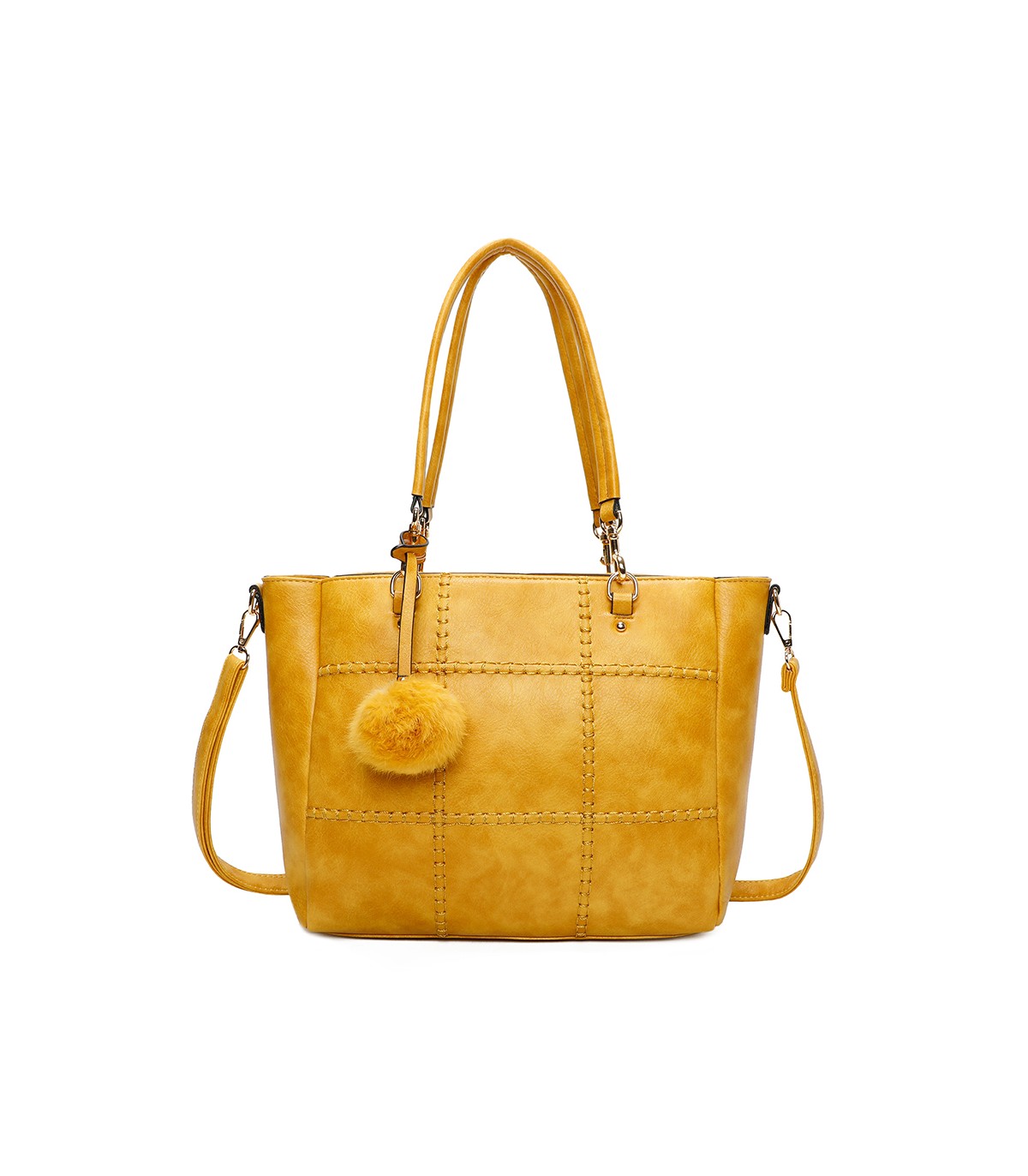 T11460 - Bolso bandolera con pompón y mosquetones en el asa y bandolera