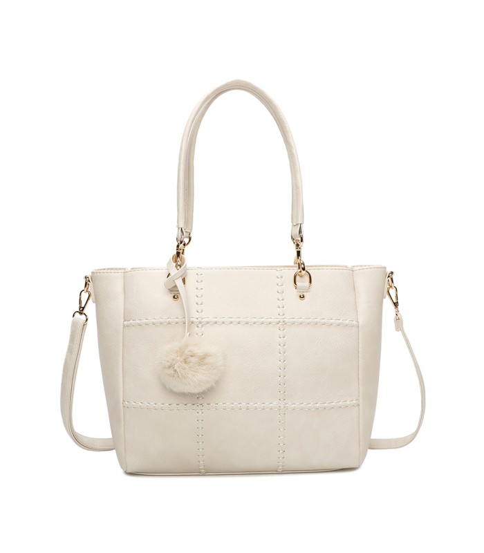 T11460 - Bolso bandolera con pompón y mosquetones en el asa y bandolera