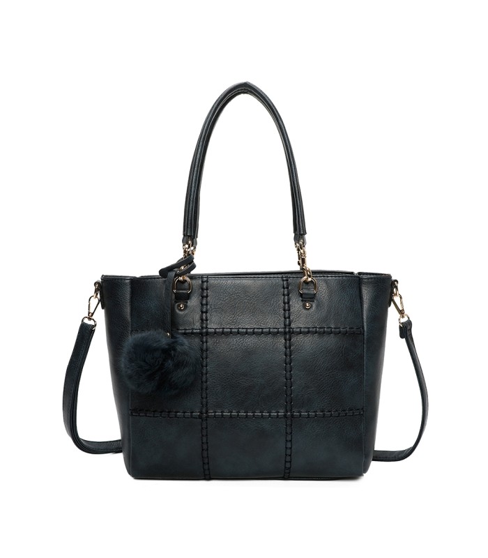 T11460 - Bolso bandolera con pompón y mosquetones en el asa y bandolera