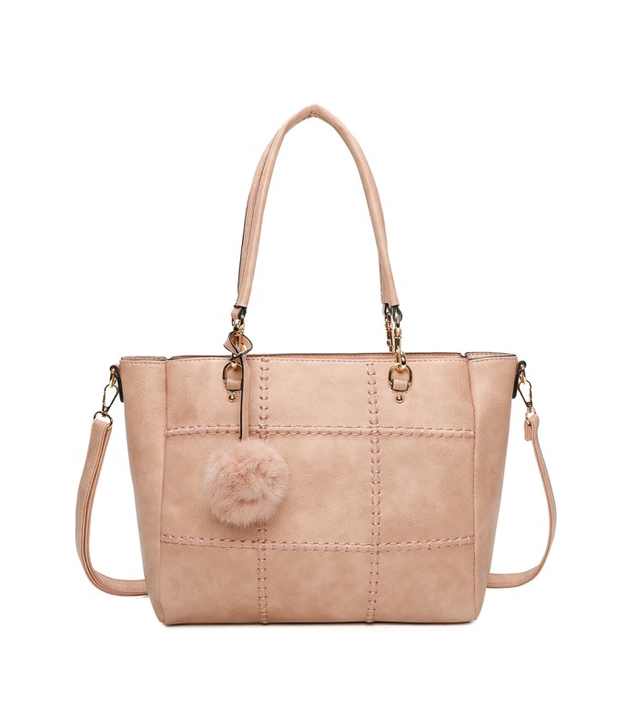 T11460 - Bolso bandolera con pompón y mosquetones en el asa y bandolera